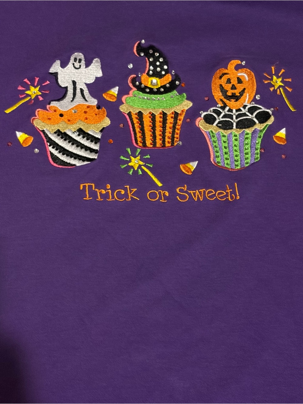 Trick or Sweet Embroidered Quacker Factory Halloween Top